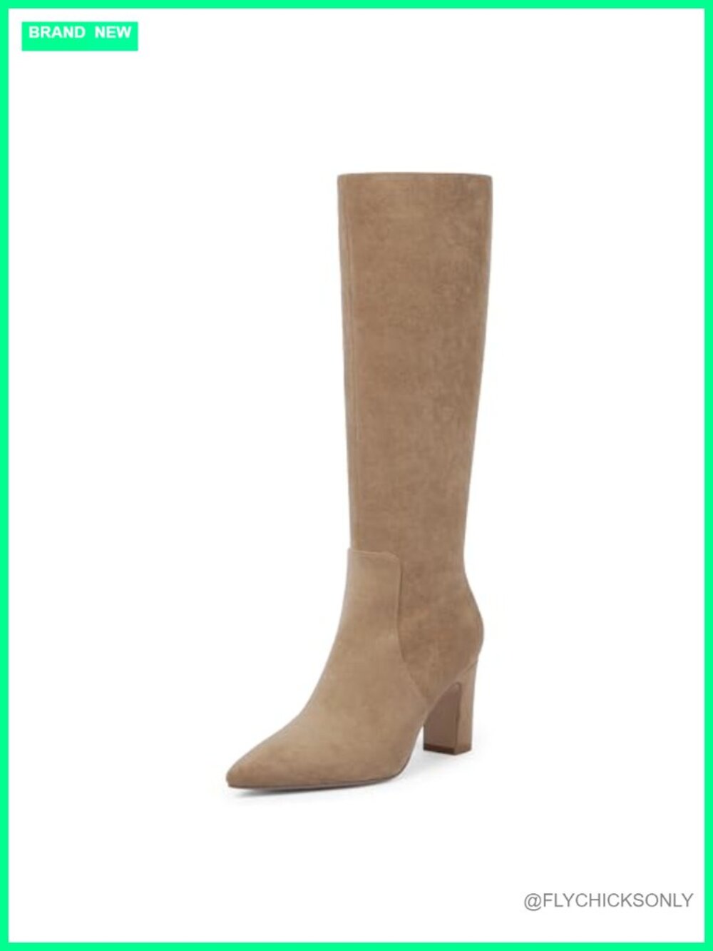 Faux Suede Knee High Boots Pointed Toe Chunky Heel Tall Womens Boots